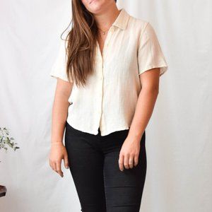 FLAX beige short sleeve linen blouse // size small